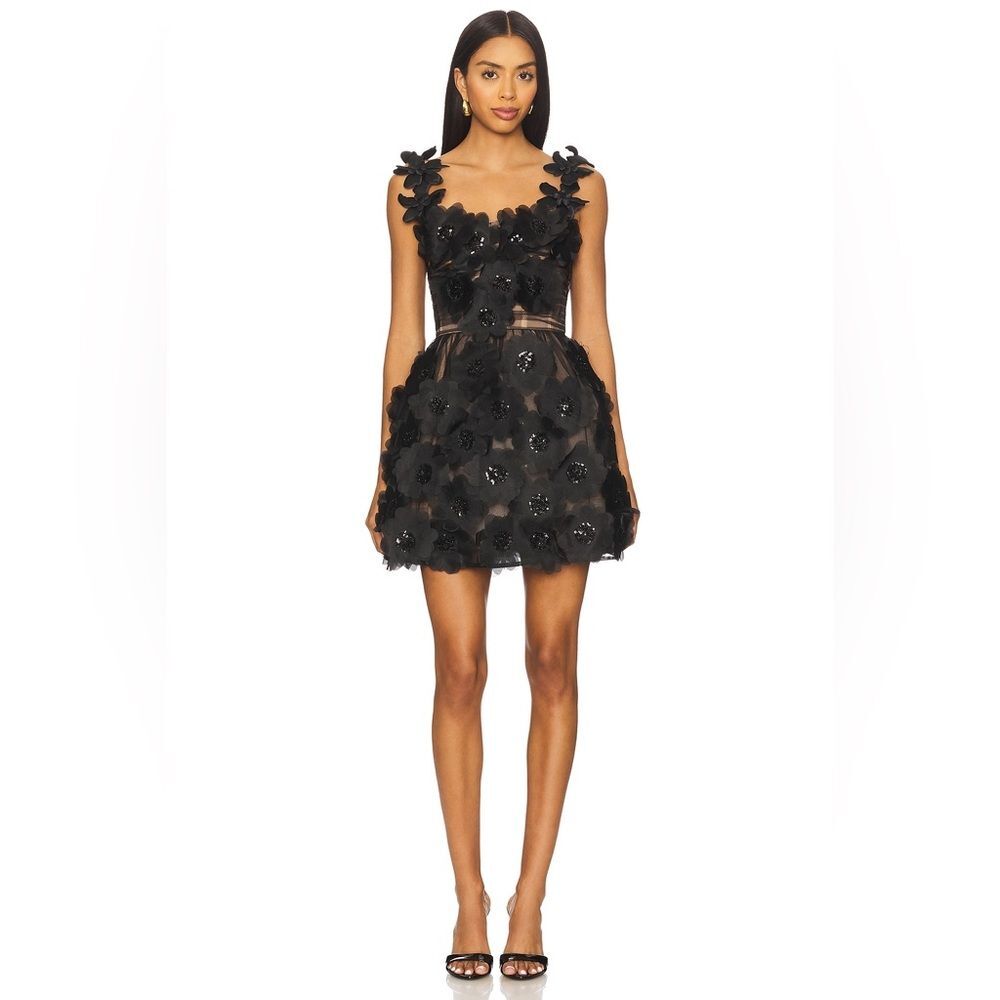 NWOT BRONX AND BANCO ROSALIE SHORT BLACK FLORAL DRESS, formal mini wedding dress
